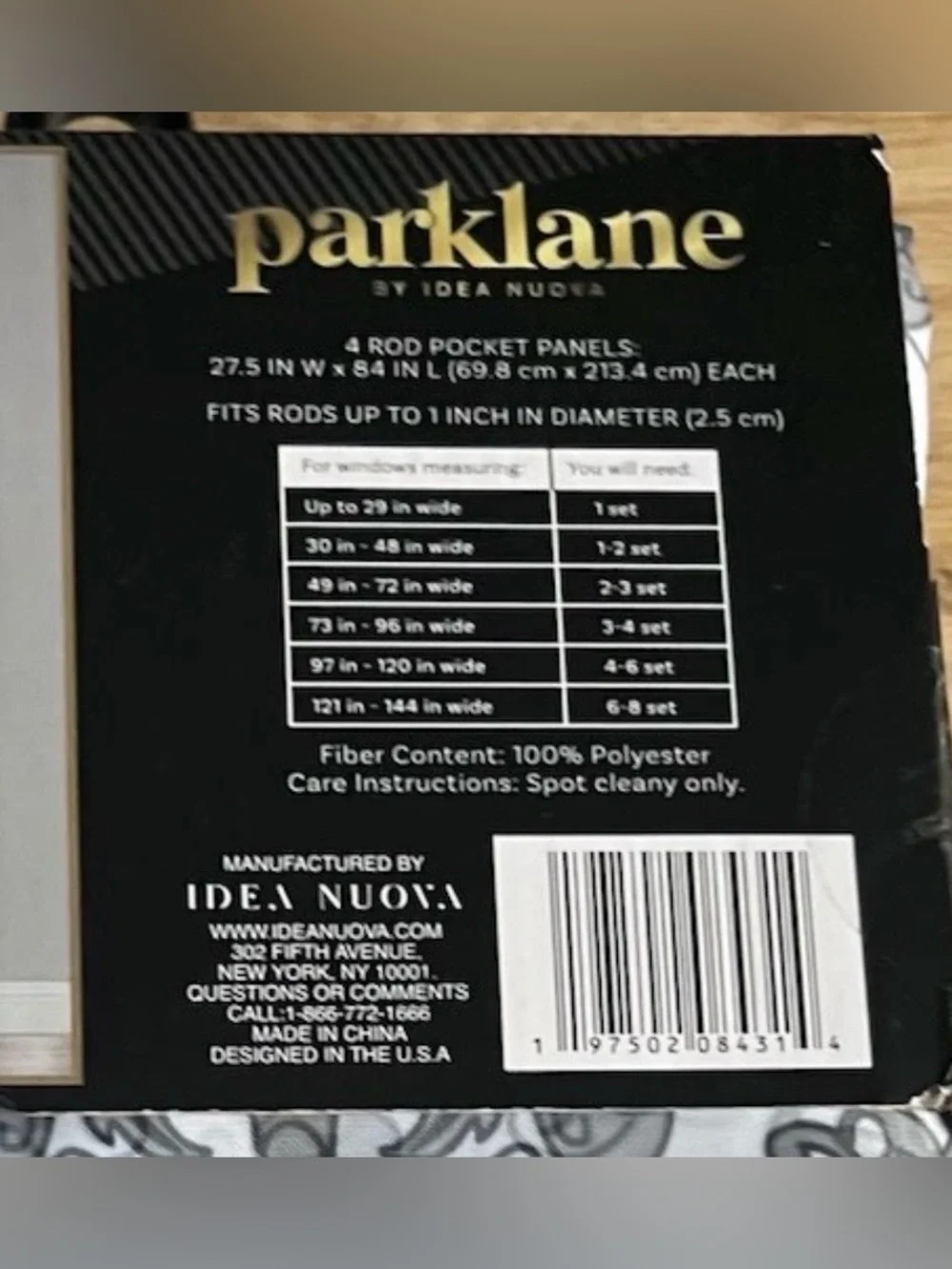Parklane 4-Piece Light Filtering Window Curtain Panel Set 84” Gray Floral NEW